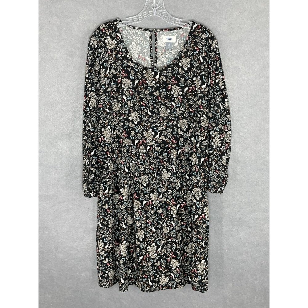 Old Navy Dress Womens Sz L Tall‎ Whimsical Animal Floral Woodlands Zip Midi